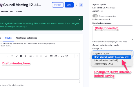 Screenshot of drafting minutes