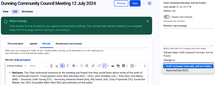Final approval state change of the minutes (screenshot)