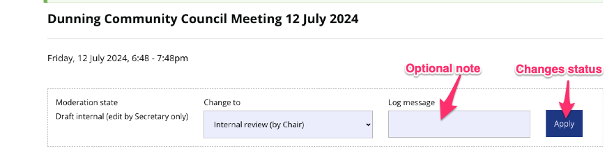 Screenshot of change status block