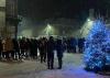 View of new year revellers in a snowy Tron Square in Dunning